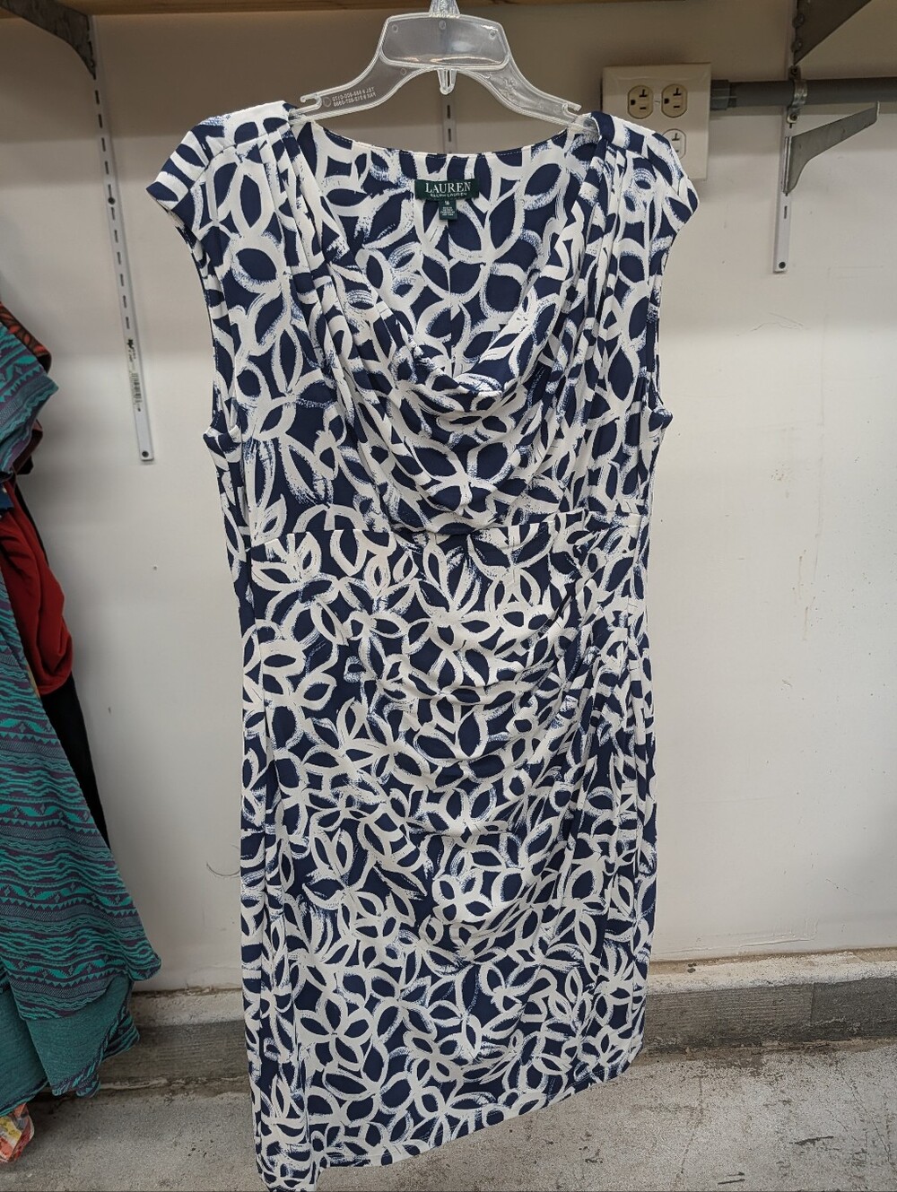 Lauren Ralph Lauren Navy and White Cowl-Neck Dress